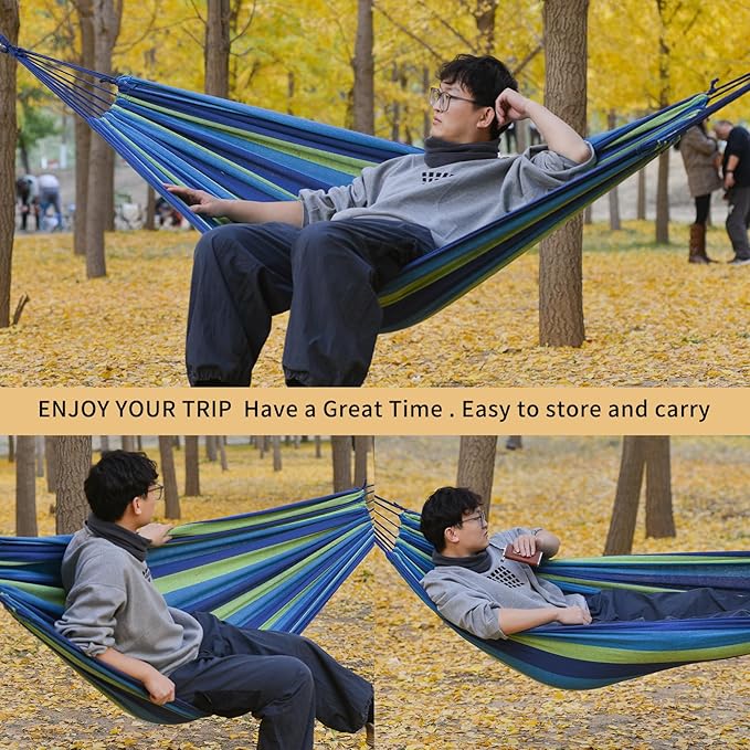 Camping Hammock Comfortable Fabric Hammocks with Tree Straps for Travel Patio Garden, Hanging Sturdy Indoor/Outdoor Hammock Up to 660lbs Portable Hammocks with Travel Bag