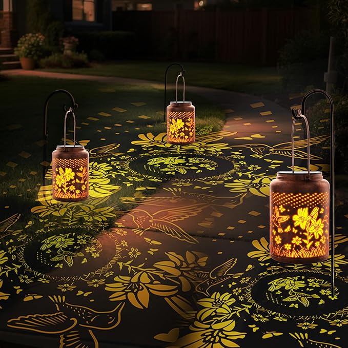 Solar Lanterns Outdoor Waterproof Hummingbird, KagoLing Birthday Gifts for Women Mom Grandma, Garden Decor Hanging Solar Lights Outdoor Metal Lantern Decoration Outside for Yard, Patio, Backyard
