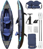 Inflatable Kayak 2 Person, Tandem Kayak, Foldable Kayaks for Adults, with Kayak Fin, 2 Aluminum Paddles, 2 Padded Seats, Hand Pump and Travel Backpack