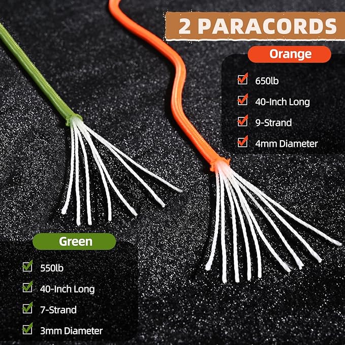 Fire Starter Survival Kit – 4 Ferro Rods (4", 3.2", 2×2.4"), 2 Strikers, 2 Tinder Wicks (13" Each), and 2 Paracords (40“ Each). Flint and Steel Emergency Tool.