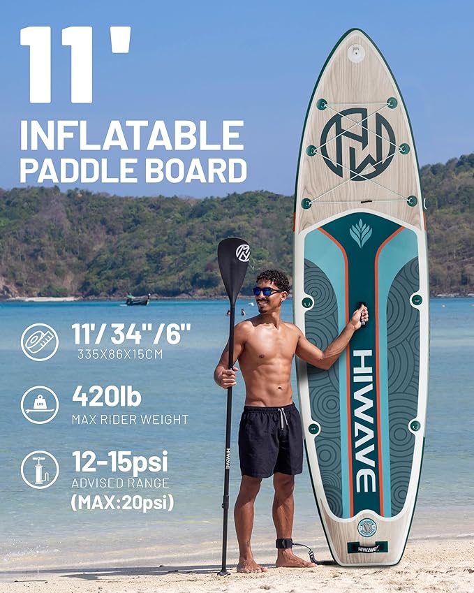 Inflatable Paddle Board 11 '* 34 "* 6" Extra Wide Sup Board, 420lb Capacity Paddle Board for Adults, Suitable for Sea and Lakes, 2+1Family Board