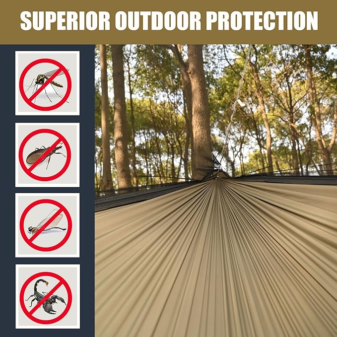 Onewind 11ft Camping Hammock with Mosquito Net and Structure Ridgeline, Lightweight Portable Hammock with 12ft Tree Straps Ideal for Outdoor Hiking Backpacking, OD Green