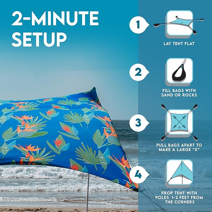 Neso Gigante - Portable Beach Tent - Ideal to Enjoy with Family and Friends - UPF 50+, Water-Resistant, and Lightweight - Tropical Floral, 11' x 11'