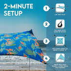Neso Gigante - Portable Beach Tent - Ideal to Enjoy with Family and Friends - UPF 50+, Water-Resistant, and Lightweight - Tropical Floral, 11' x 11'