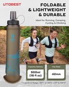 UTOBEST 500ml Soft Flask, 2 Pack Flexible TPU Hydration Water Bottle, Collapsible with 42mm Caliber for Running, Hiking, Cycling, Climbing, and Marathon Blue