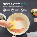 Kitchen Academy Induction Pots and Pans Set Non Stick - 12Pcs Beige Nonstick Kitchen Cookware Set, Granite Cooking Pans Set