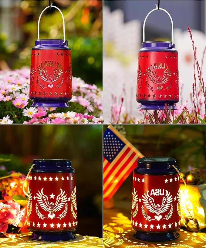 Nacome Eagle Solar Lanterns for Garden Decor: Waterproof Hanging Metal Decoration with LED Lights for Yard Lawn Porch Patio Landscape Pathway – Birthday Gifts for Mom Grandma Women