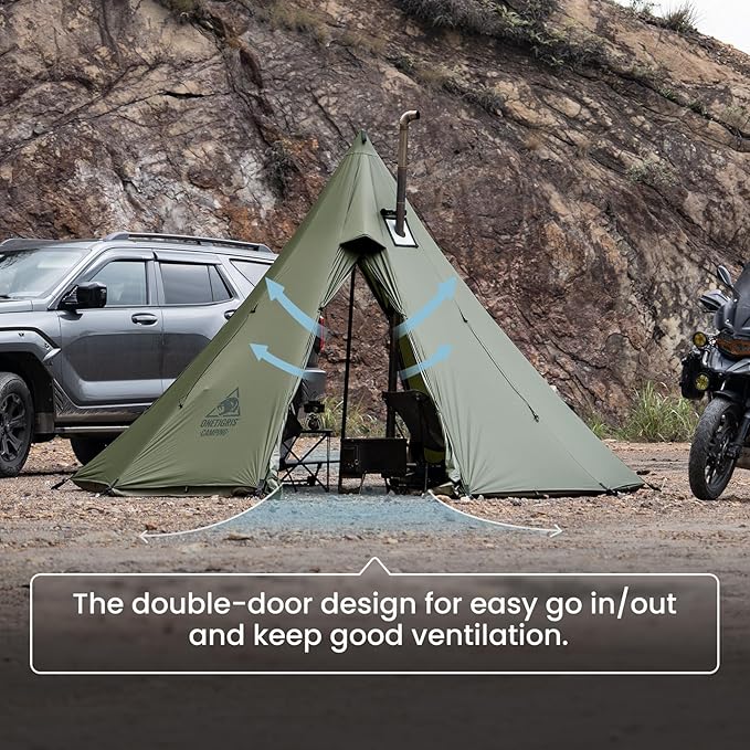 OneTigris Rock Fortress Hot Tent with Stove Jack, 4 Season, 4-6 Person Tipi for Camping, Backpacking, Hunting, Fishing - Waterproof, Wind-Proof