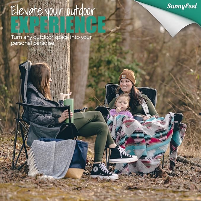 SUNNYFEEL Oversized Folding Camping Chair 500 LBS Heavy Duty Lawn Chairs for Adults Black Portable Folding with Armrest, Cup Holder, Pocket ＆Bag for Outdoor Camping/Beach/Travel/Picnic/Fishing