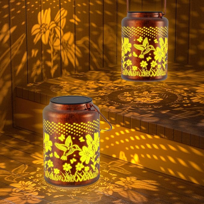 Solar Lanterns Outdoor Waterproof Hummingbird, KagoLing Birthday Gifts for Women Mom Grandma, Garden Decor Hanging Solar Lights Outdoor Metal Lantern Decoration Outside for Yard, Patio, Backyard