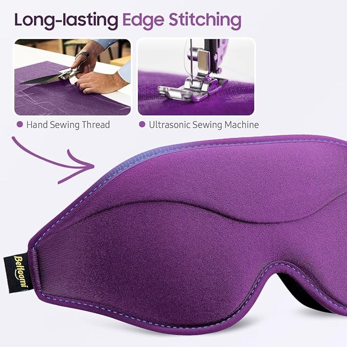 BeHoomi Sleep Mask, 2 Packs Premium Eye Mask for Sleeping, Total Blackout, Superior Soft Comfort, Upgraded 3D Ergonomic Designed Sleeping Mask for Home, Office, Travel, Meditation, Black & Purple