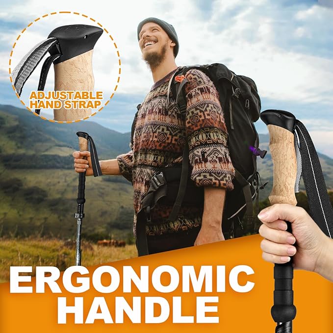 COVACURE Trekking Poles - Collapsible Hiking Sticks with Anti-Shock Tips, Lightweight & Foldable Walking Sticks for Snow Trails & Mountain Climbs, Durable Trekking Gear for Men and Women