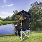 Portable Camping Chair with Canopy Shade- Folding Camping Lounge Chair with Cup Holder & Side Pocket for Outdoor Camping, Fishing, Beach - Support 330 LBS(BLACK-2PK)
