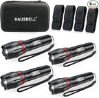 HAUSBELL T8 Upgraded Flashlight Bright, Zoomable Tactical LED Flashlights Flash Light with High Lumens and Five Modes and Camping Accessories, 4 Pack