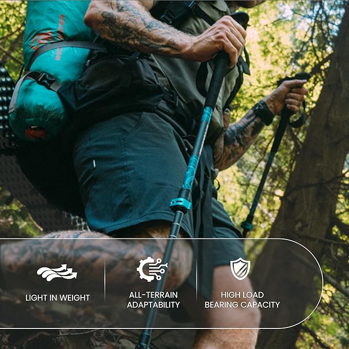 Adjustable Carbon Fiber Trekking Poles – Lightweight Hiking Poles with Quick Lock, Collapsible Walking Sticks for Backpacking, Camping, Glacial Wave Strider X for Climbing & Travel