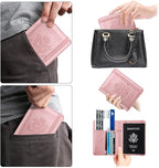 WALNEW Passport Holder for Travel, RFID Passport Cover Wallet for Women Men, PU Leather Passport Book Card Holder Case with Pen (Elastic Band Closure, AA-Brown+Rosegold)