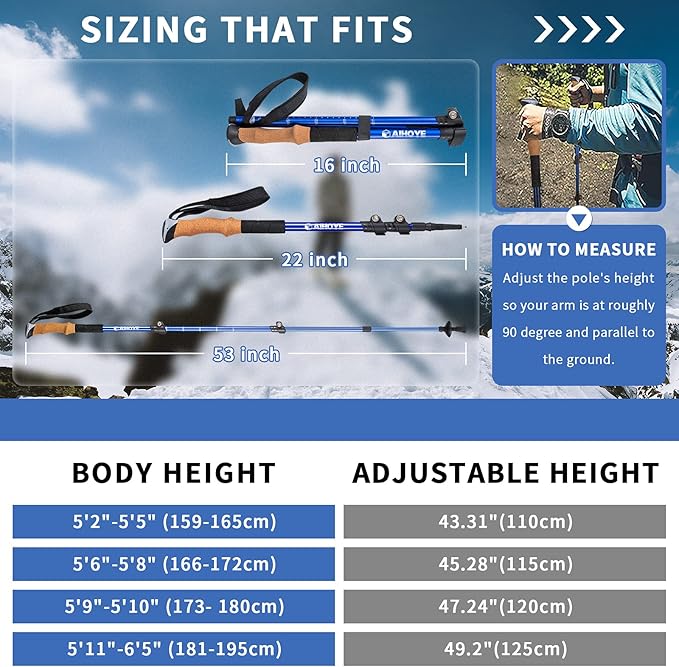 Aihoye Trekking Hiking Poles - 2 Pack Adjustable Walking Sticks, Collapsible Lightweight Aluminum 7075, Hiking Sticks with Quick Flip-Lock and Comfortable Cork Grips