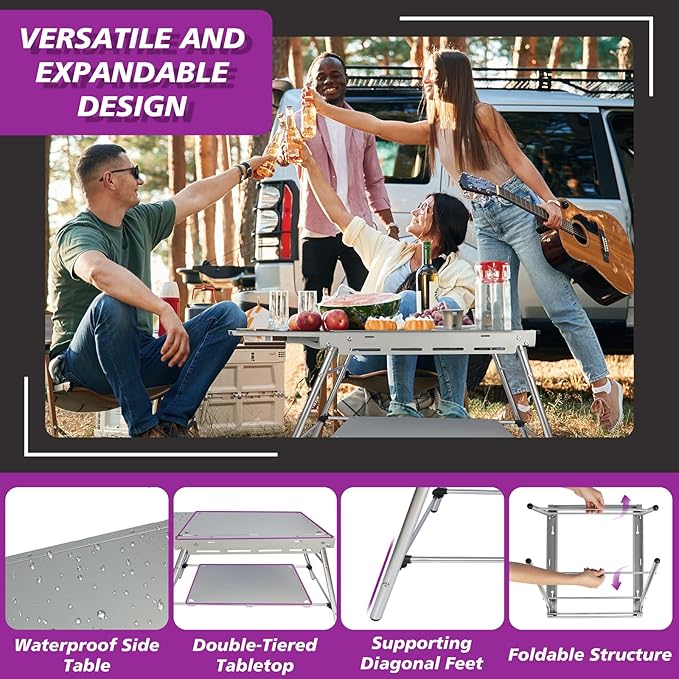 supregear Outdoor Camping Foldable Table, Portable Durable Picnic Table, Easy Setup Aluminum Alloy Frame, Ideal for Grill, Garden, Dining, BBQ, Party