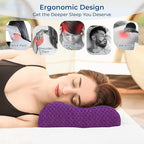 Travel Pillow Memory Foam Pillows, Ergonomic Wave Cervical Neck Pillow for Neck Pain Relief, Compressible Medium Firm Side Sleeper Pillow, Ideal for Camping, Office, Home & Bed (Purple, S)