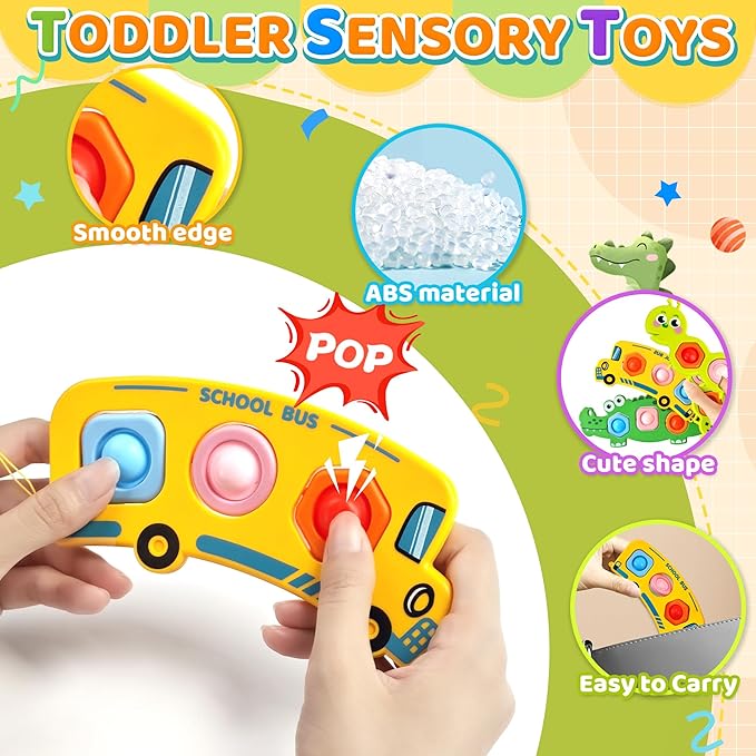 3PC Fidget Popper Sensory Toys Airplane Travel Activities for Toddlers Goodie Bags Pop It Fidget Toys for 12+ Month Babies 1 2 3 Year Old Girls Boys Valentine Gift Easter Basket Stuffer Gift