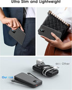 Portable Power Bank, 12000mAh 22.5W Fast Charging Phone Charger with Built-in Cables & Wall Plug, Travel Essential Battery Pack with LED Display, USB C Battery Charging Bank for iPhone, Samsung Black