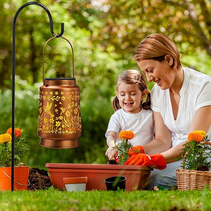 Hummingbird Solar Lanterns Outdoor Waterproof Garden Decor, Metal LED Garden Light Birthday Gifts for Women mom Grandma for Yard, Patio, Lawn, Tabletop, Pathway, Landscape,Walkway, Terrace, Balcony