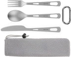 OUTXE Titanium Flatware Knife Fork Spoon Set Lightweight Ti Camping Utility Cutlery Set with Carrying Bag for Traveling Picnic Hiking