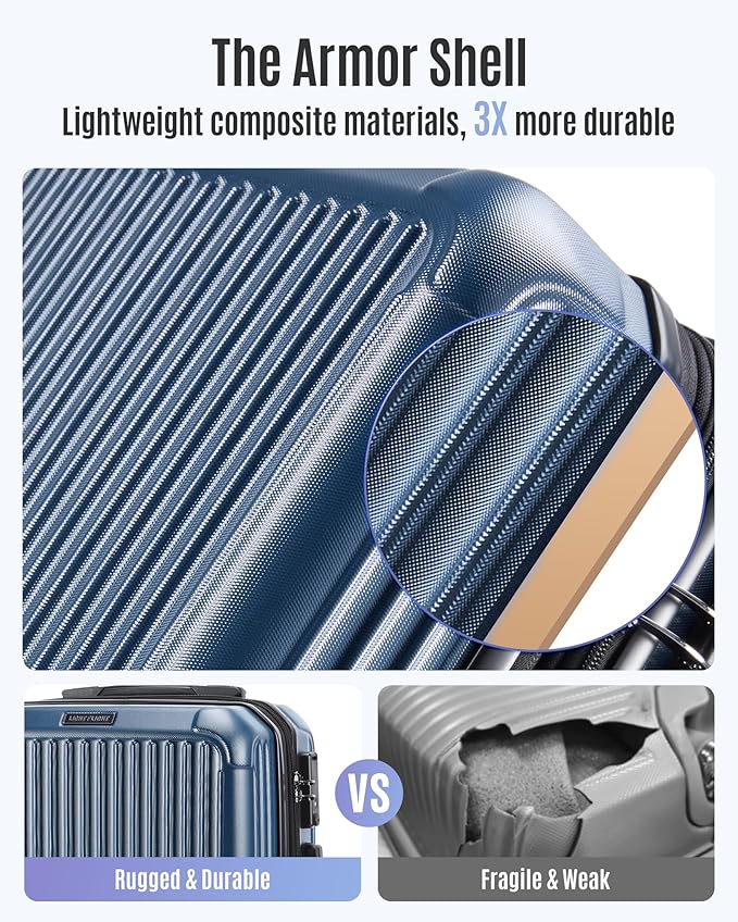 LIGHT FLIGHT Carry On Luggage 22x14x9 Airline Approved, Durable Hard Shell Carry On Suitcases with Wheels, Expandable Hardside Lightweight Travel Luggage with TSA Lock, Royal Blue