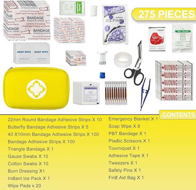 First Aid Kit Car Home Emergency Essential Kits - 275Pcs Basic Hiking Supplies Survival Gear First Aid Set Camping Backpacking Sports Yellow YIDERBO