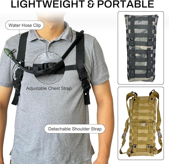 5L Hydration Pack, Water Backpack with 3L Water Bladder, MOLLE System for Outdoor Hiking, Biking, Running