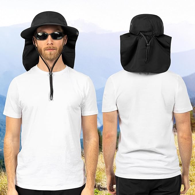 SUN CUBE Sun Hat for Men, Wide Brim Fishing Hat Neck Flap Cover Men, Women, Hiking, Camping, Sun Protection UV, Gardening