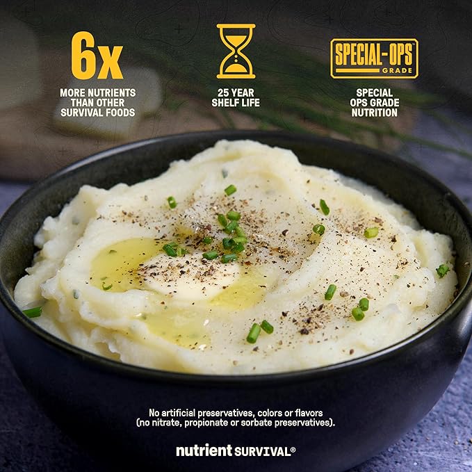 Nutrient Survival Potato Flakes, Powdered Vitamin Potato (4 Cans, 30 Servings per Can) for Mashed Potatoes, Soups, Emergency Food Supply & Camping Supplies, 38 Nutrients, Shelf Stable Up to 25 Years