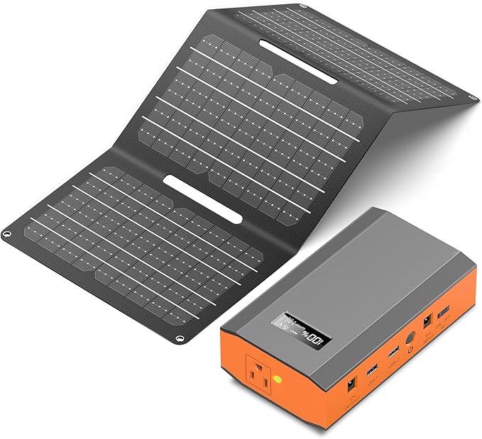 Portable Power Bank with AC Outlet 65W 110V External Battery Pack, 24000mAh Portable Laptop Charger with 30W Foldable Solar Panel Power Supply for Smart devices Outdoor Camping RV Off Grid-Orange