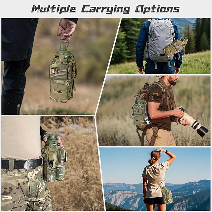 32 oz Water Bottle with Sleeve - Military Green Stainless Steel Metal Insulated Water Jug, Sports Bottle for Gym Hiking Camping Camo Pouch