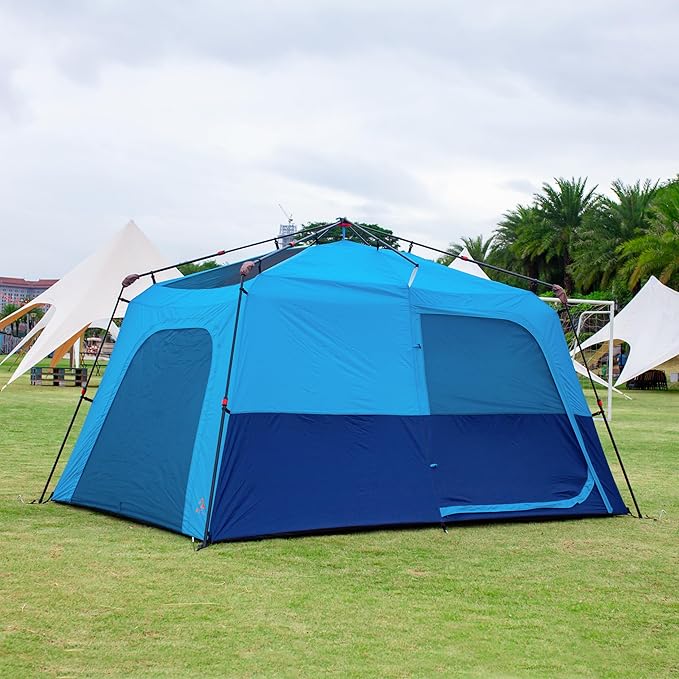 KTT Large Tent 6-12 Person,Family Cabin Tents,Straight Wall,3 Doors and 3 Windows with Mesh,Waterproof,Big Tent for Outdoor,Picnic,Camping,Family,Friends Gathering.