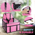 GENORTH Dog Car Seats for Small and Medium Dogs,Portable Puppy/Pet Car Booster Seat with Clip-On Leash and Mesh Window for Pet Up to 20 lbs