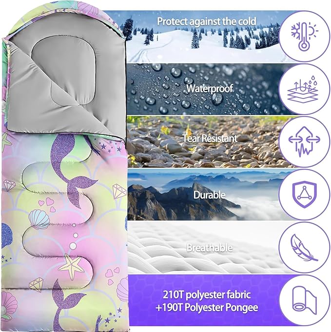 Sleeping Bags for Adults Youth Kids,3D Printing Camping Sleeping Bag for Girls Boys Lightweight Waterproof Cold/Warm Weather Sleeping Bag for 3 Seasons