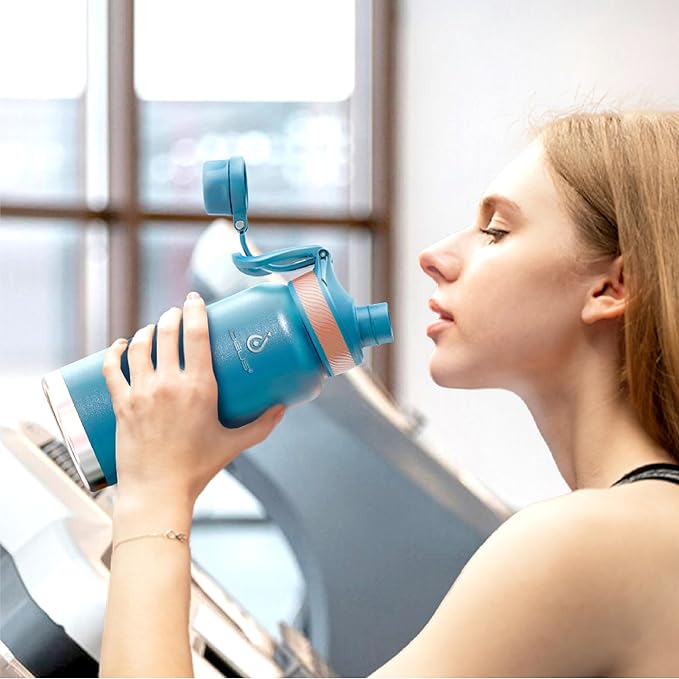 IDEUS Insulated Stainless Steel Water Bottle with 2 Leak-Proof Lids, Thermal Water Flask for Hiking Biking, 32oz, Blue Atoll