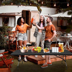 8 FT Folding Table with Carry Handle, Portable Fold-in-Half Plastic Table, Rectangle Foldable Table for Indoor/Outdoor Black