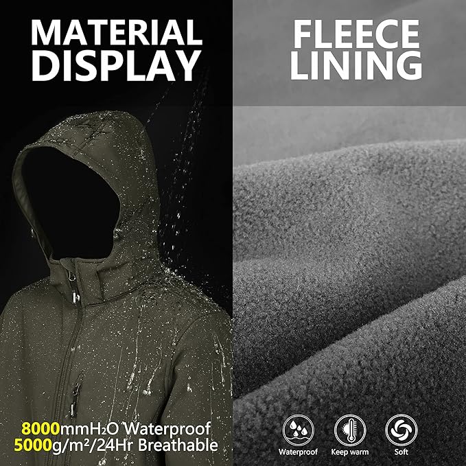 Outdoor Ventures Men's Lightweight Softshell Jacket Fleece Lined Hooded Water Resistant Winter Hiking Windbreaker Jackets