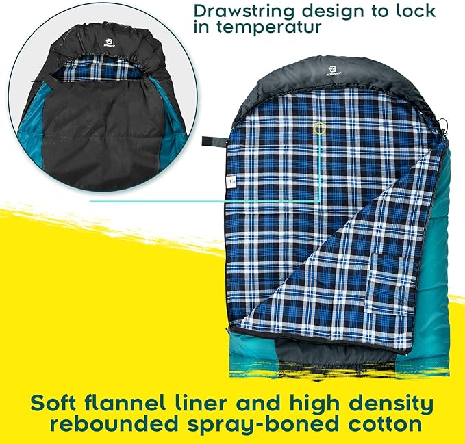 Bessport Sleeping Bag Winter | Flannel Lined 18℉ - 32℉ Extreme 3-4 Season Warm & Cool Weather Adult Sleeping Bags Large | Lightweight, Waterproof for Camping, Backpacking, Hiking