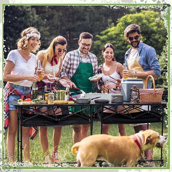Briwooody 2 Pack Portable Folding Camping Table, Adjustable Height Aluminum Roll-Up Outdoor & Indoor Picnic Table with Large Carry Bag for Beach, BBQ, Travel & Backyard (47.2 x 21.65 Inches)
