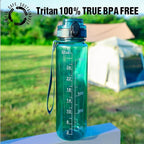 OLDLEY Water Bottle, 32oz Motivational Sports Water Bottle with Time Marker - Times to Drink - Tritan, BPA Free, Wide Mouth Leakproof, Deep Sea (1 Bottle)