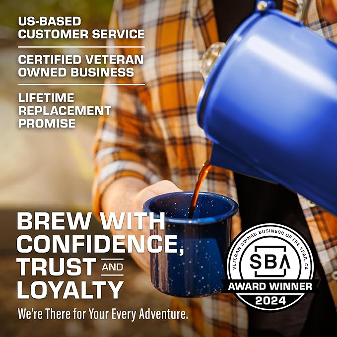 COLETTI Bozeman Camping Coffee Pot — Camping Coffee Makers, Coffee Percolator – America's Sleekest Percolator – NO Aluminum or Plastic (Blue)