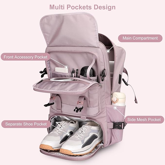 PIJUSHI Travel Backpack for Women Carry on Luggage Backpack Flight Approved Convertible Duffle Bag Fit 16 Inch Laptop(PE037 Light Purple)