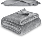 2 in 1 Travel Blanket, Soft Warm Blanket with Cozy Neck Pillow Case, Portable Blanket Set for Airplane, Camping, Car (Grey)