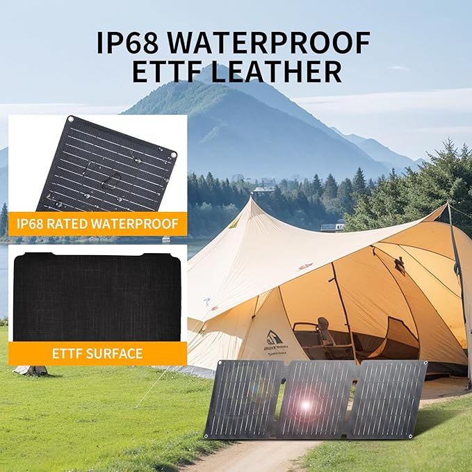 30W Portable Solar Panel,Foldable Solar Panels Charger for Camping Hiking Outdoor,IP65 ETFE Waterproof Panel Solar Kit with 3 Transfer Conectors,DC/Type-C/USB/QC3.0 Output