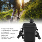 Outdoor - 2L Portable Water Canteen with Waist Bag, Multi Fuctional PVC Flat Camping for Surplus or Bushcraft Gear (Black)