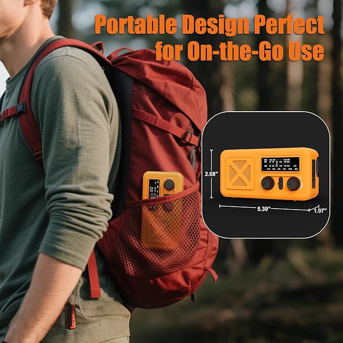 Emergency Radio Hand Crank Solar, 5000mAh/18500mWh Emergency Weather Radio, Solar Crank Radios with NOAA/AM/FM, Rechargeable Headlight, Thermal Blanket, Paracord Bracele, for Outdoor & Home