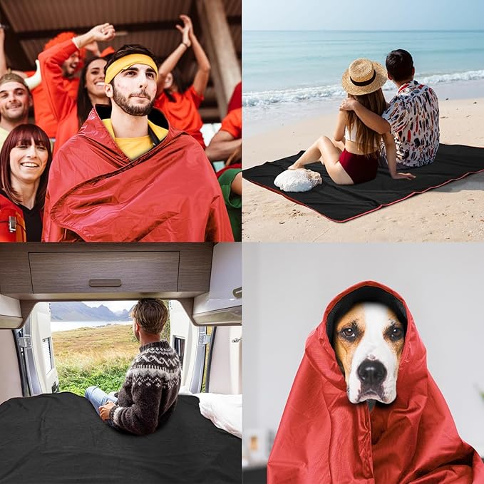 Fleece Waterproof Outdoor Blanket - Windproof Stadium Blanket for Camping, Picnics, and Sports Stay Dry and Comfortable 80"x 58"(Red)